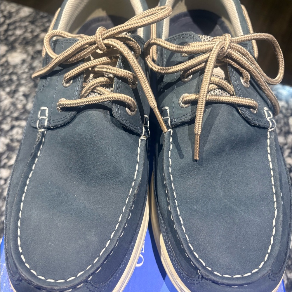 Dockers Navy Boat Shoes with Tan Laces